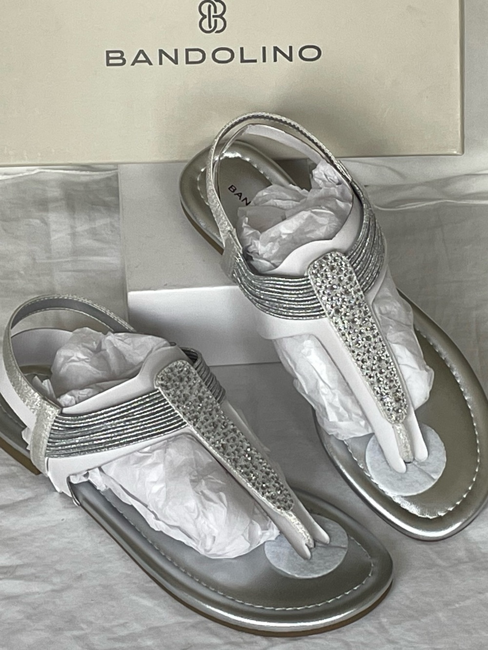 Bandolino Kayte Silver Jeweled T-Strap Sandals Sz 7.5 BNWB - Picture 6 of 7
